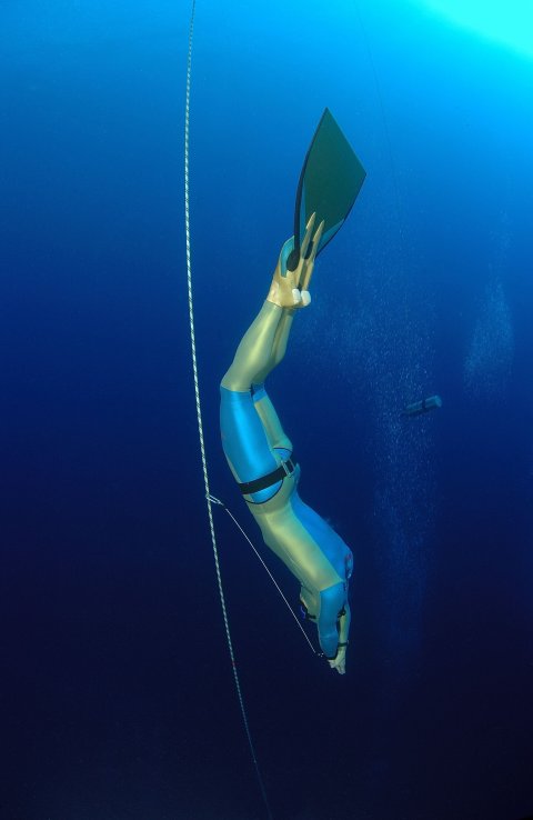 Stepanek heading down for a world record. (Credit: Freediving Instructors International)